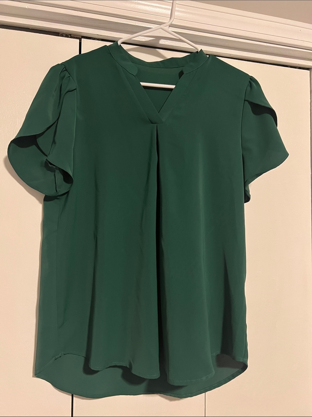 Amazon Emerald Green V-Neck Short Sleeve Blouse